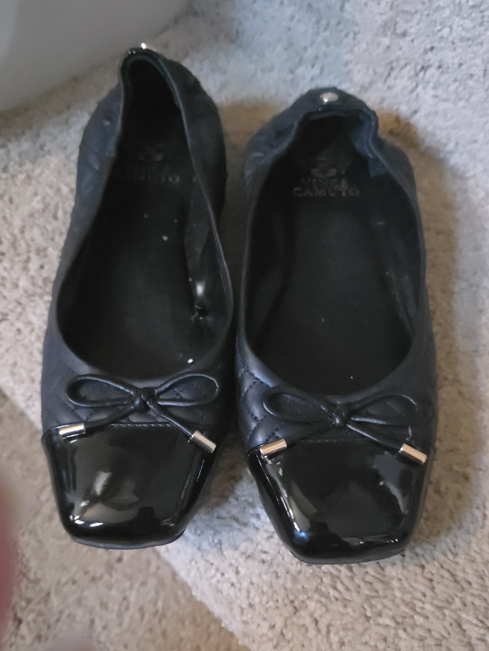 Vince Camuto Women's Black Patent-Toe Quilted Ballet Flats